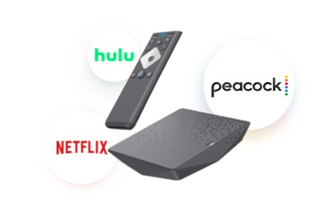 Logotipos de Netflix, Hulu y Peacock con control remoto